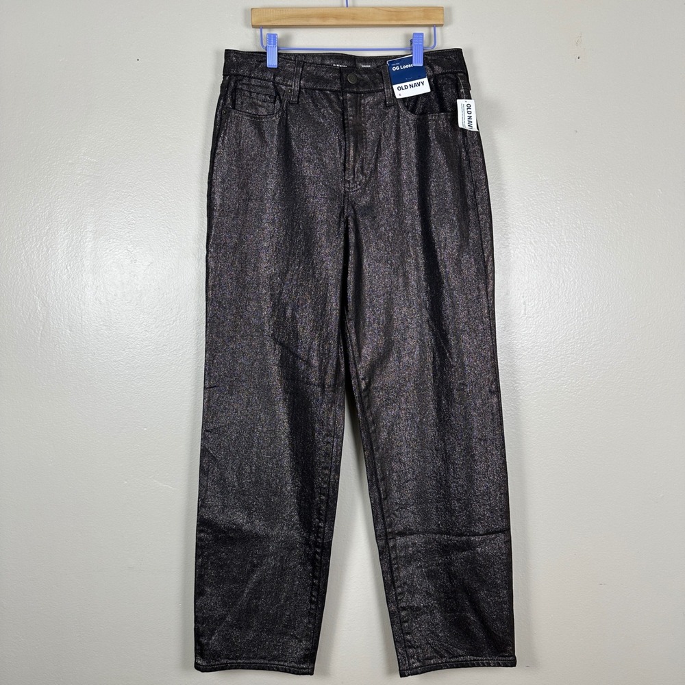 Old Navy Women's 6 OG Loose Jeans Black Shine Metallic High Rise 581067-00-1 NEW